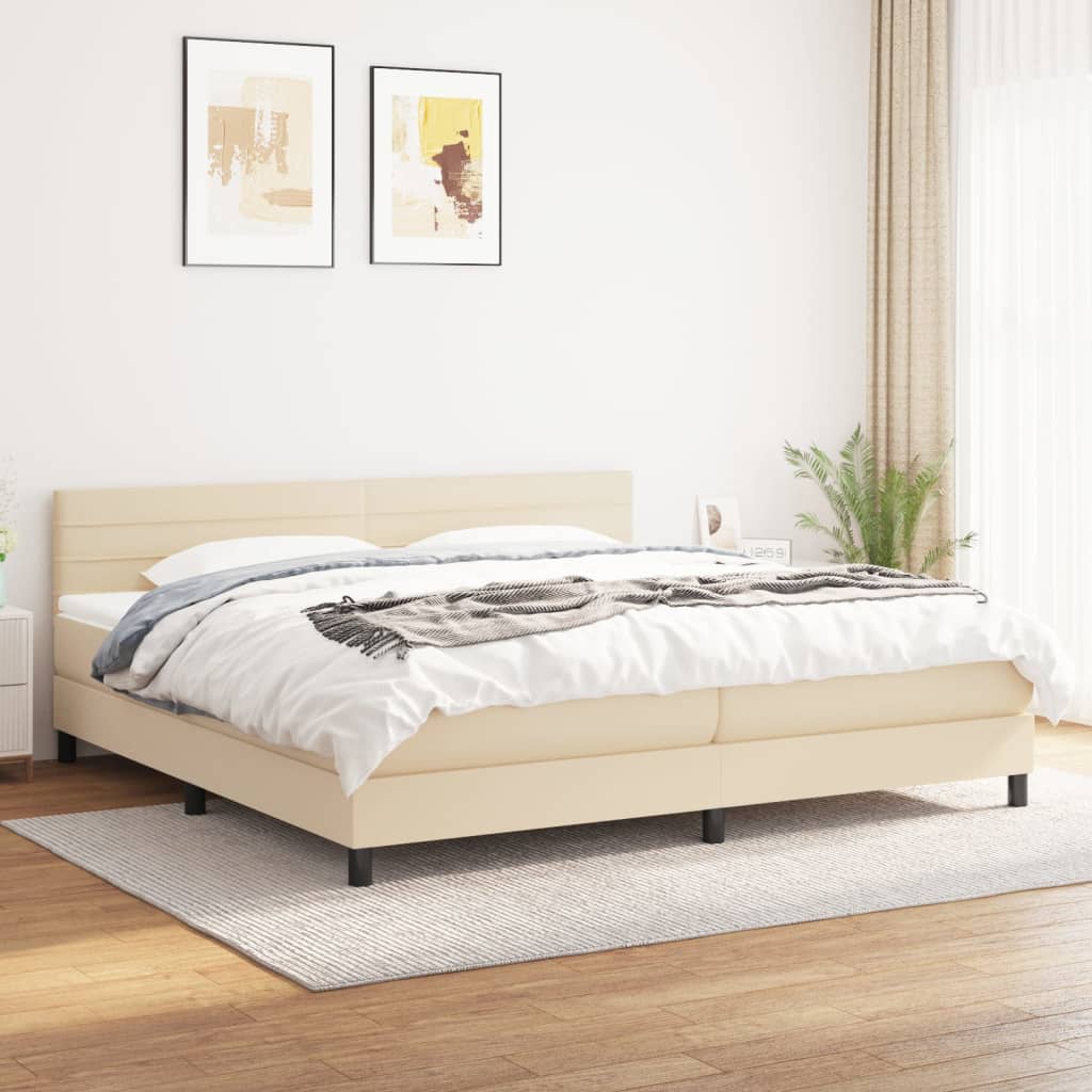 kontinentalseng med madras 200x200 cm stof cremefarvet