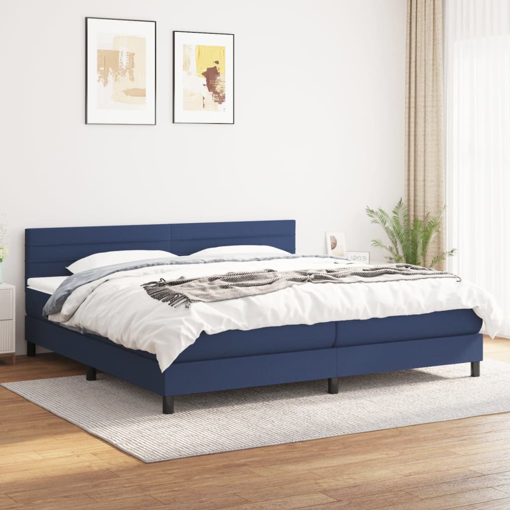 kontinentalseng med madras 200x200 cm stof blå