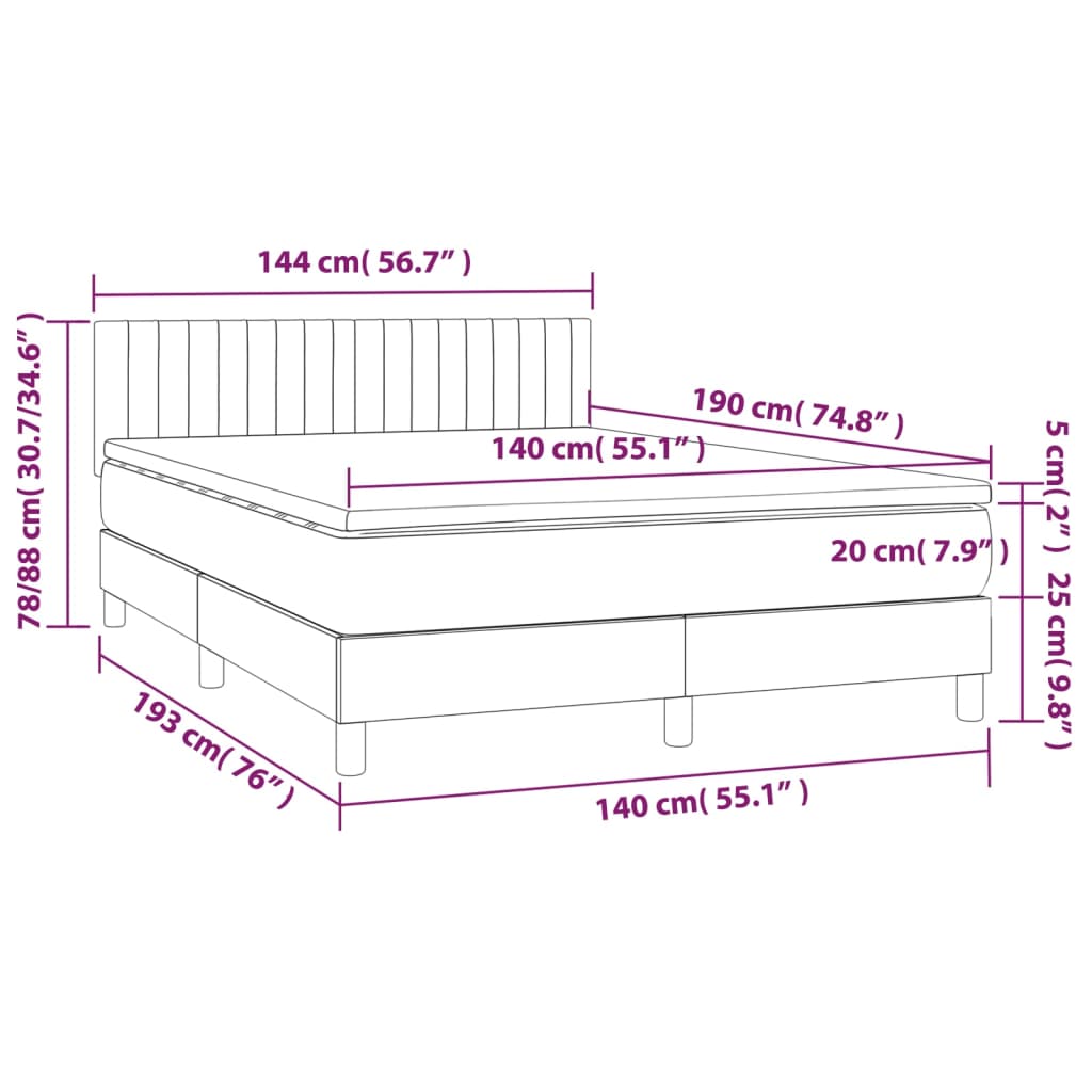 kontinentalseng med madras 140x190 cm stof cremefarvet