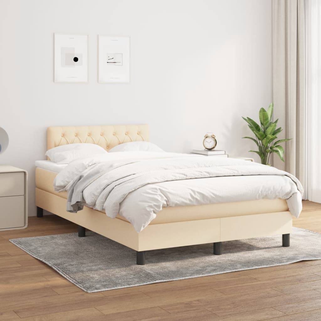 kontinentalseng med madras 120x200 cm stof cremefarvet