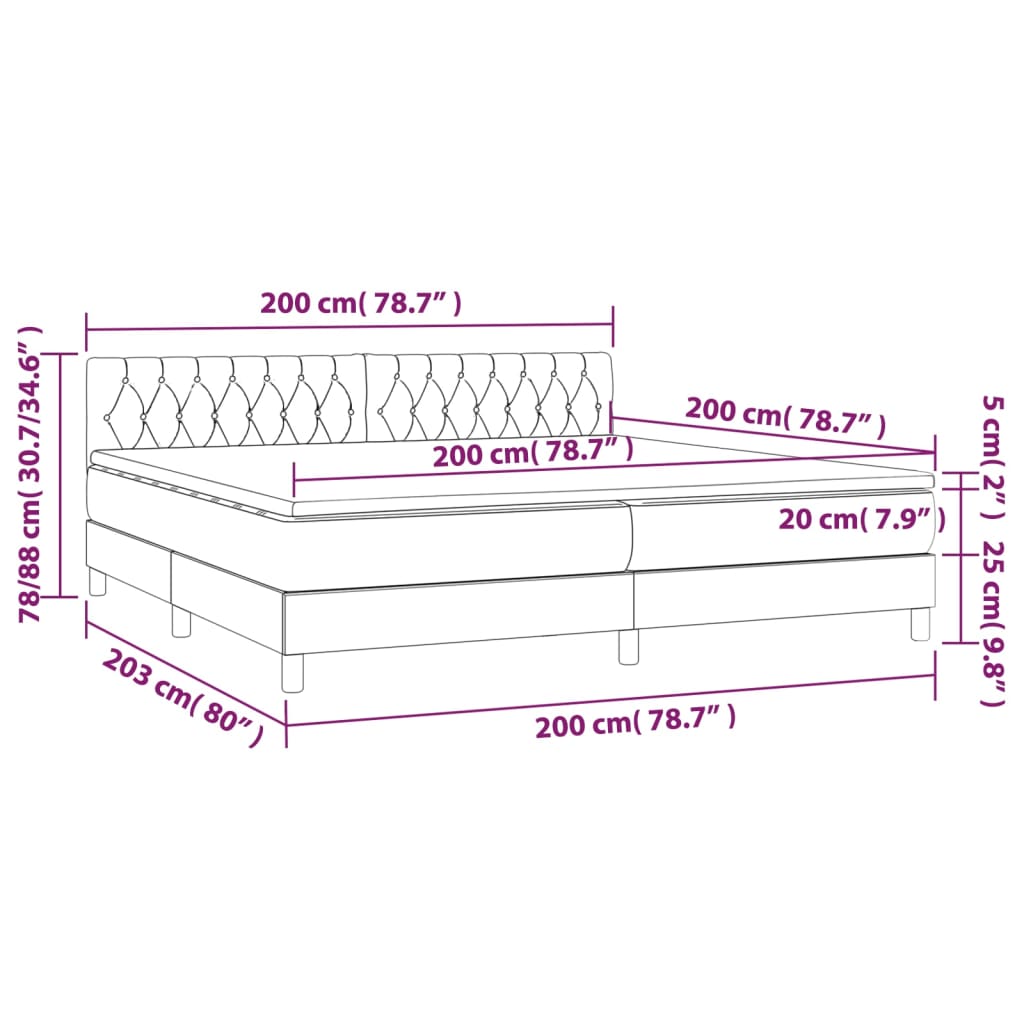 kontinentalseng med madras 200x200 cm stof cremefarvet
