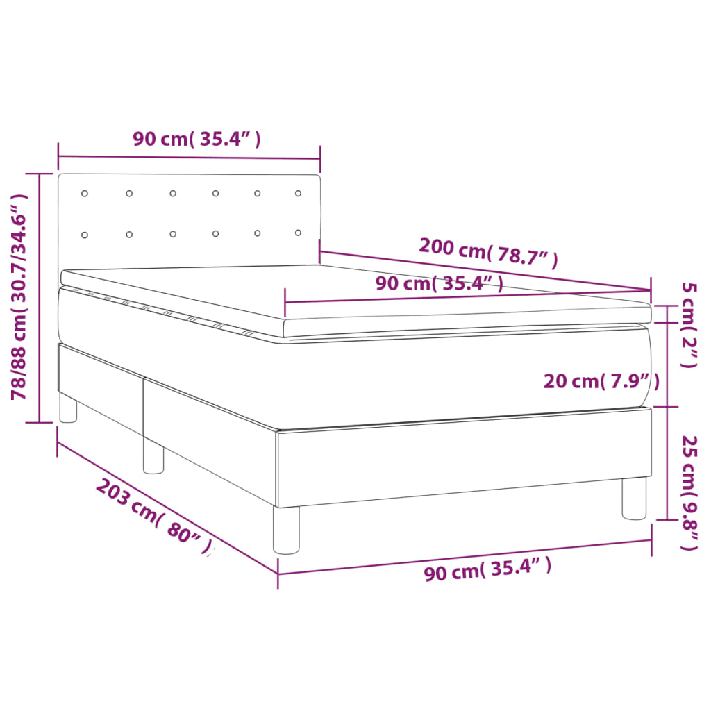 kontinentalseng med madras 90x200 cm stof gråbrun