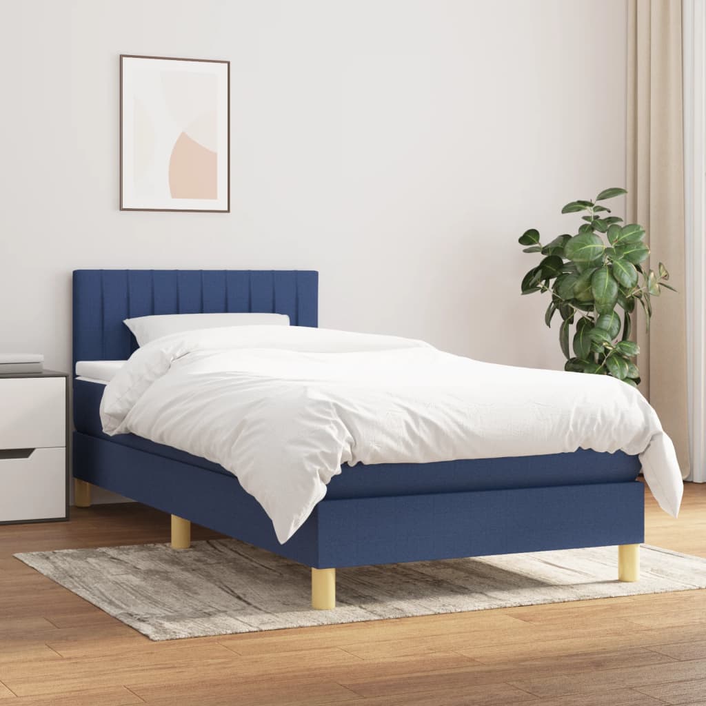 kontinentalseng med madras 90x190 cm stof blå