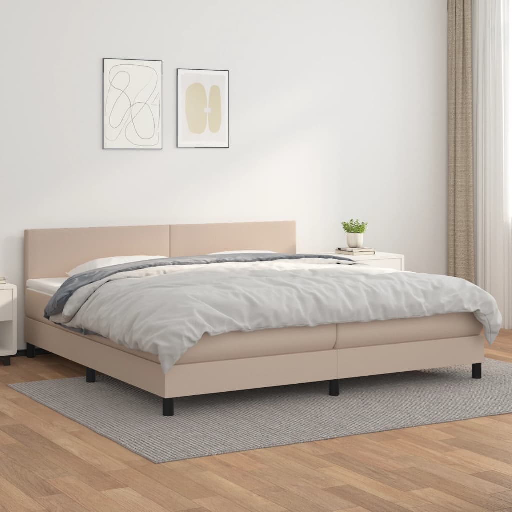kontinentalseng 200x200 cm kunstlæder cappuccinofarvet