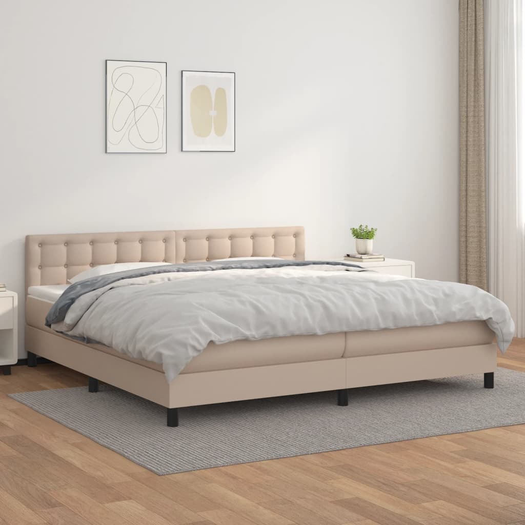 kontinentalseng 200x200 cm kunstlæder cappuccinofarvet