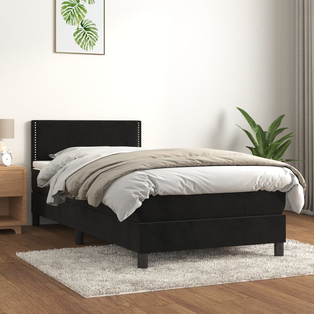 kontinentalseng med madras 90x200 cm fløjl sort