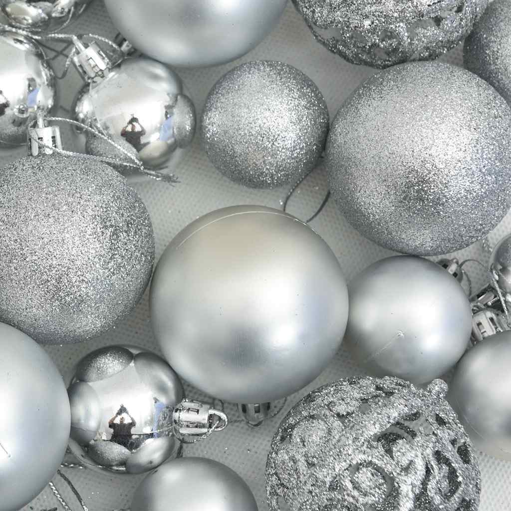 julekuglesæt 111 dele polystyren sølvfarvet