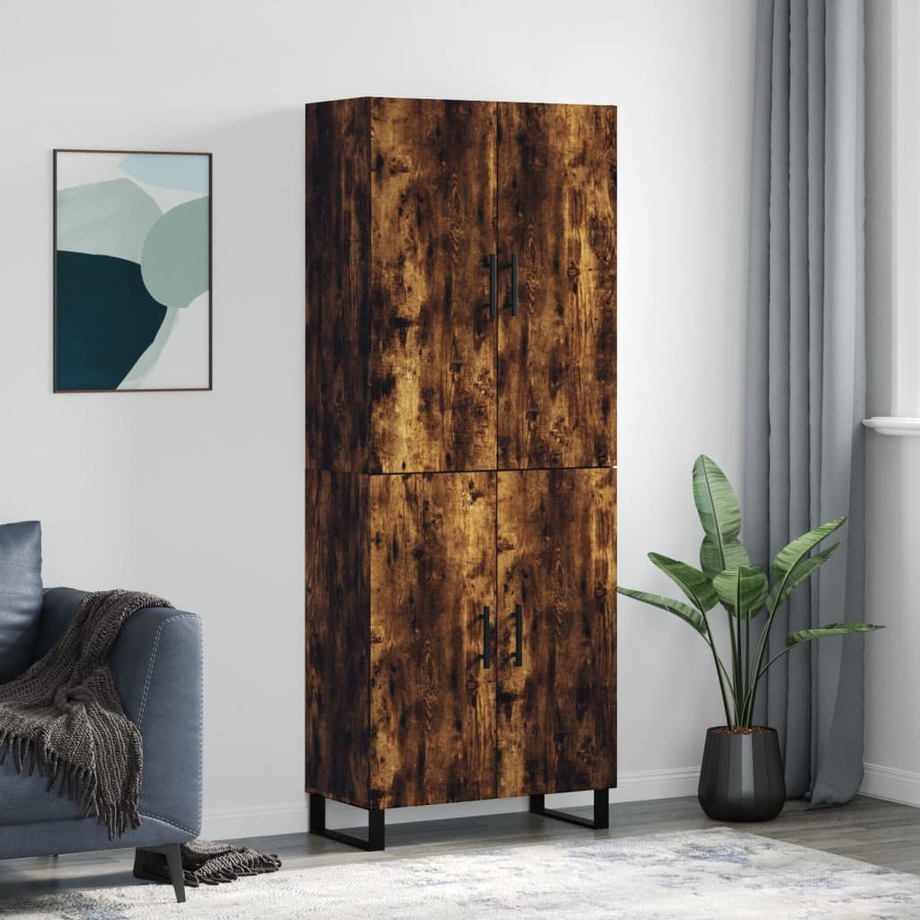 højskab 69,5x34x180 cm konstrueret træ røget egetræsfarve