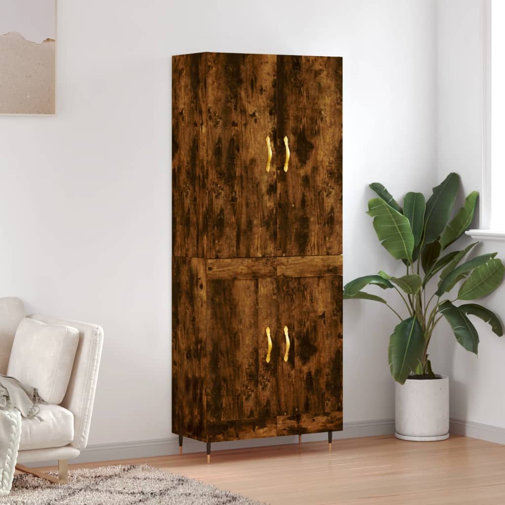 højskab 69,5x34x180 cm konstrueret træ røget egetræsfarve