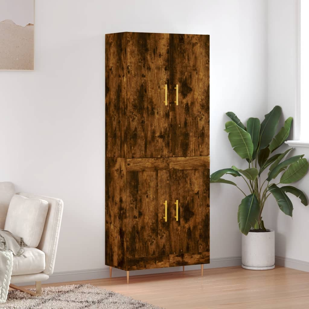 højskab 69,5x34x180 cm konstrueret træ røget egetræsfarve