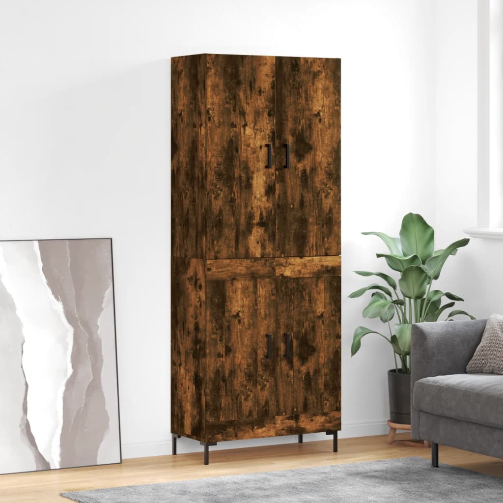 højskab 69,5x34x180 cm konstrueret træ røget egetræsfarve