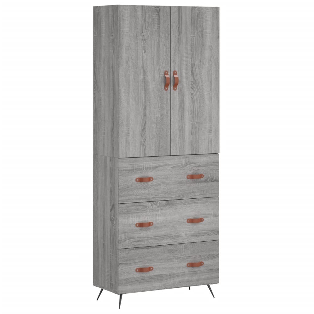 højskab 69,5x34x180 cm konstrueret træ grå sonoma-eg