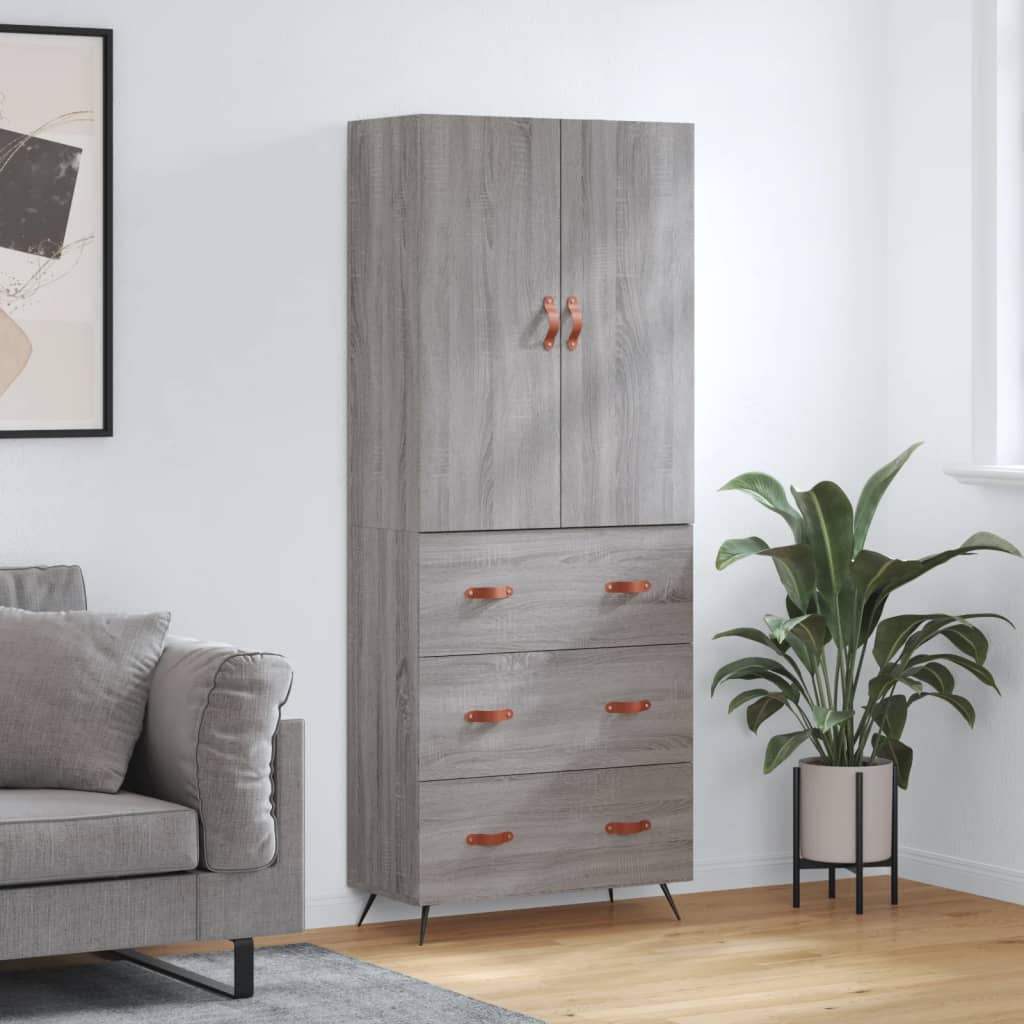 højskab 69,5x34x180 cm konstrueret træ grå sonoma-eg