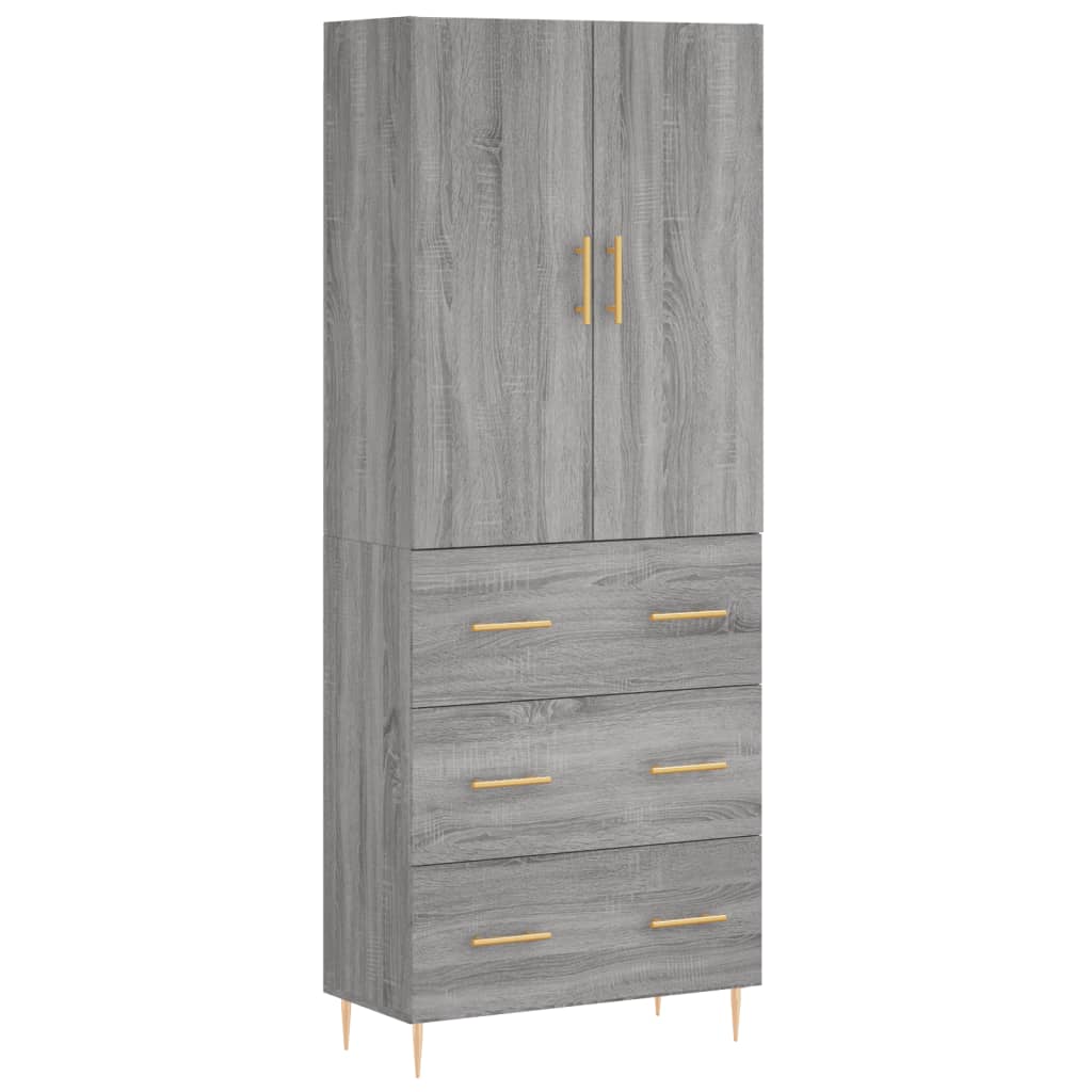 højskab 69,5x34x180 cm konstrueret træ grå sonoma-eg