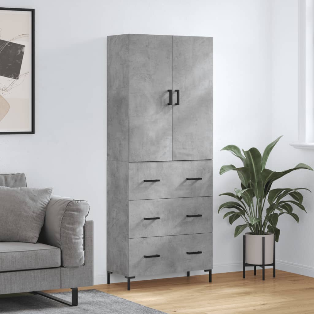 højskab 69,5x34x180 cm konstrueret træ betongrå
