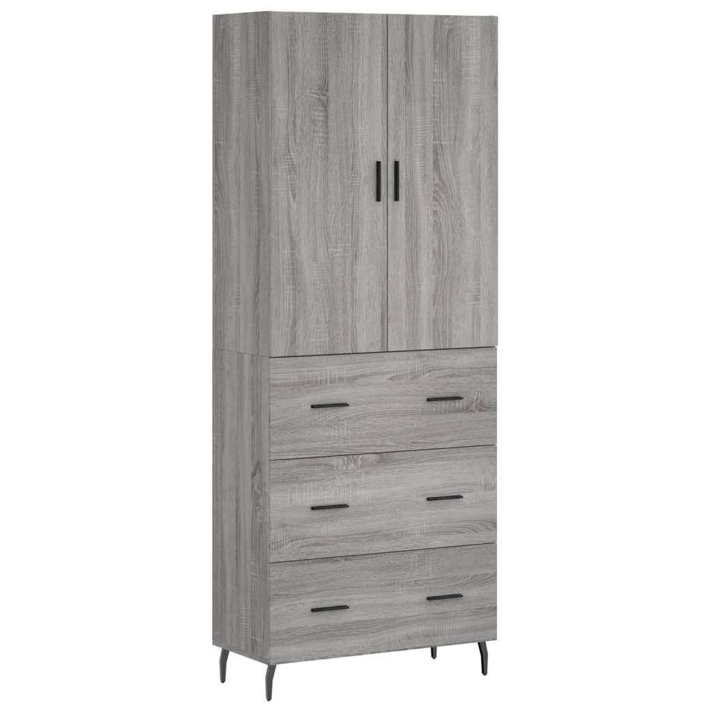 højskab 69,5x34x180 cm konstrueret træ grå sonoma-eg