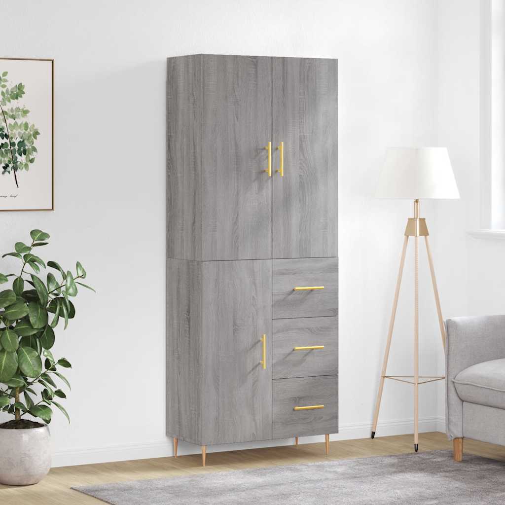 højskab 69,5x34x180 cm konstrueret træ grå sonoma-eg
