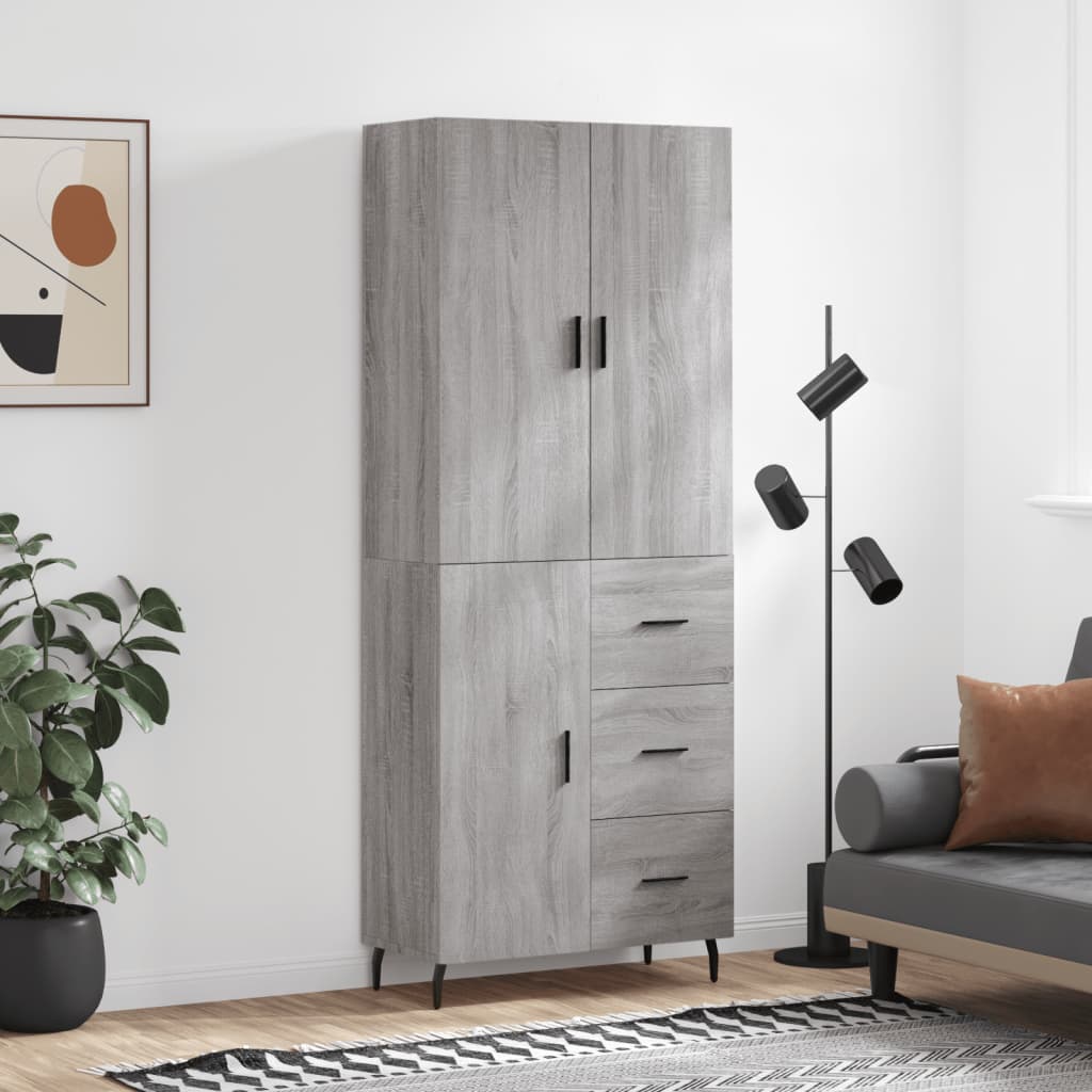 højskab 69,5x34x180 cm konstrueret træ grå sonoma-eg