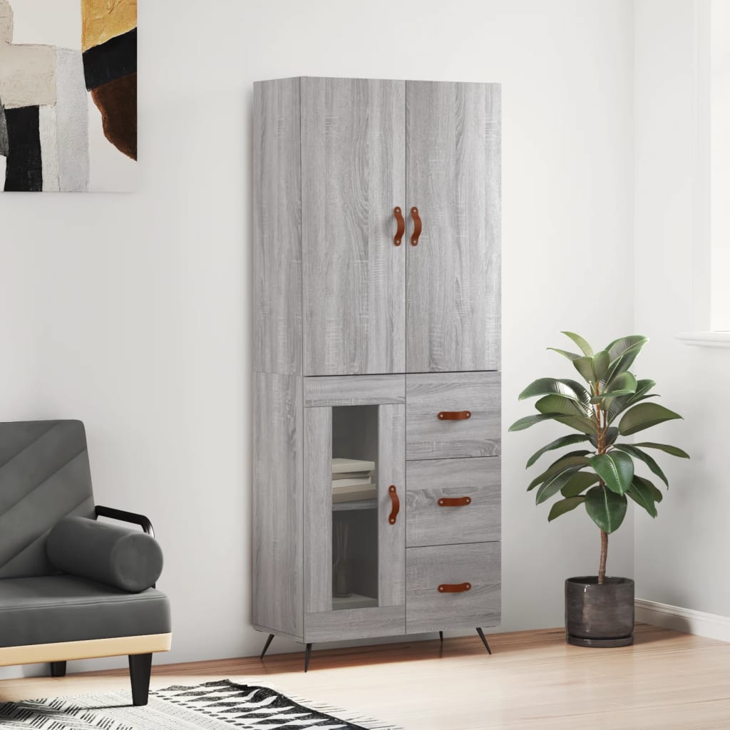 højskab 69,5x34x180 cm konstrueret træ grå sonoma-eg
