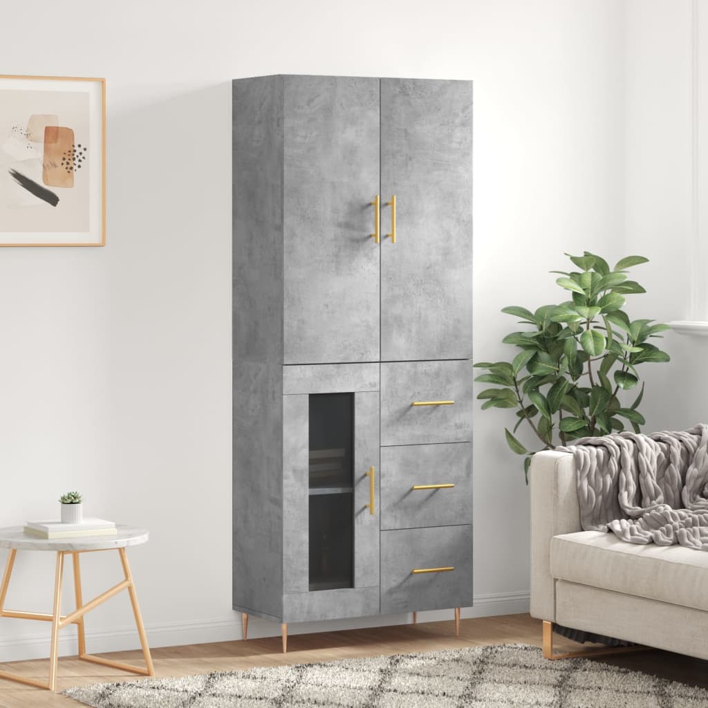 højskab 69,5x34x180 cm konstrueret træ betongrå