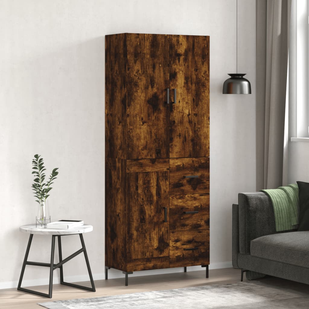 højskab 69,5x34x180 cm konstrueret træ røget egetræsfarve