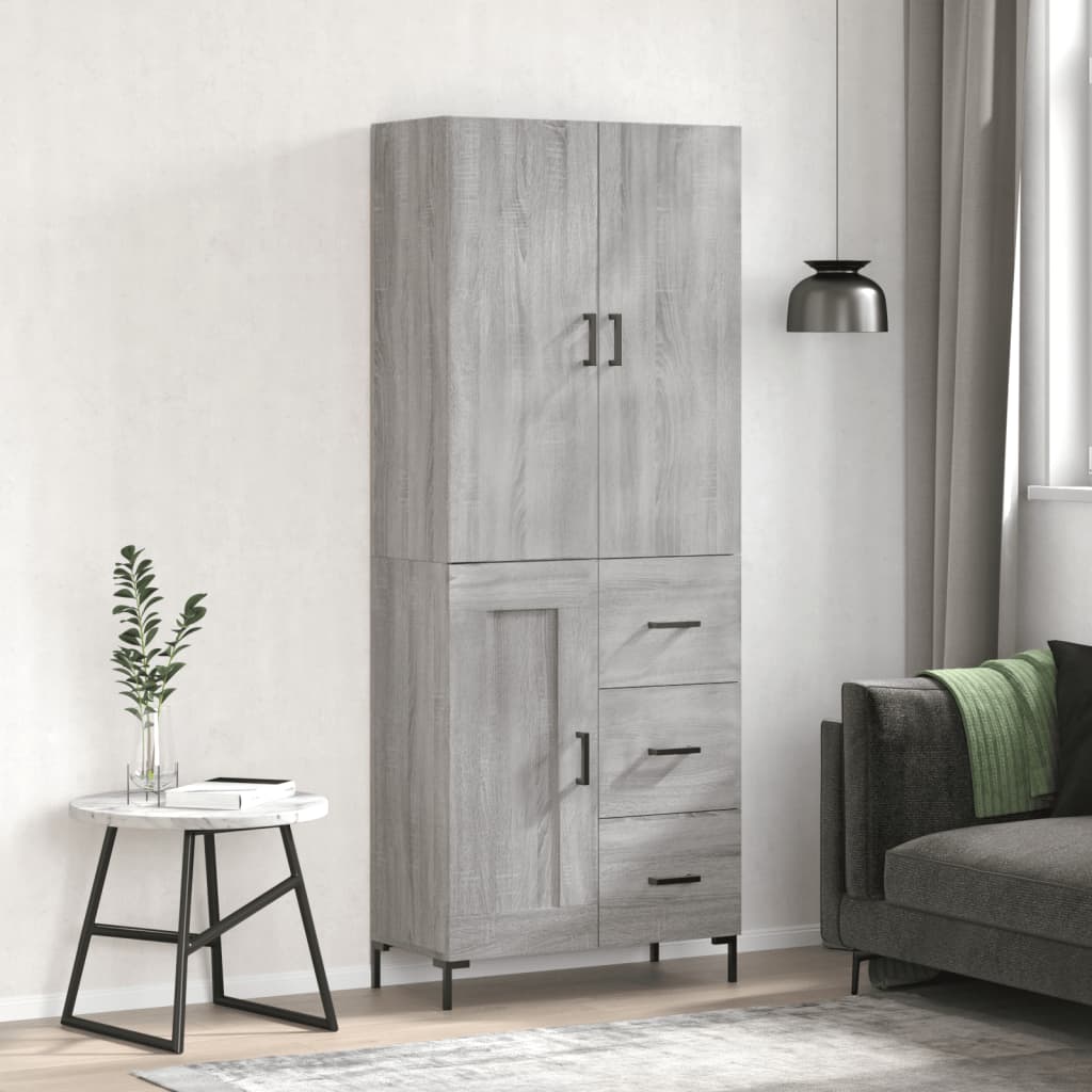 højskab 69,5x34x180 cm konstrueret træ grå sonoma-eg