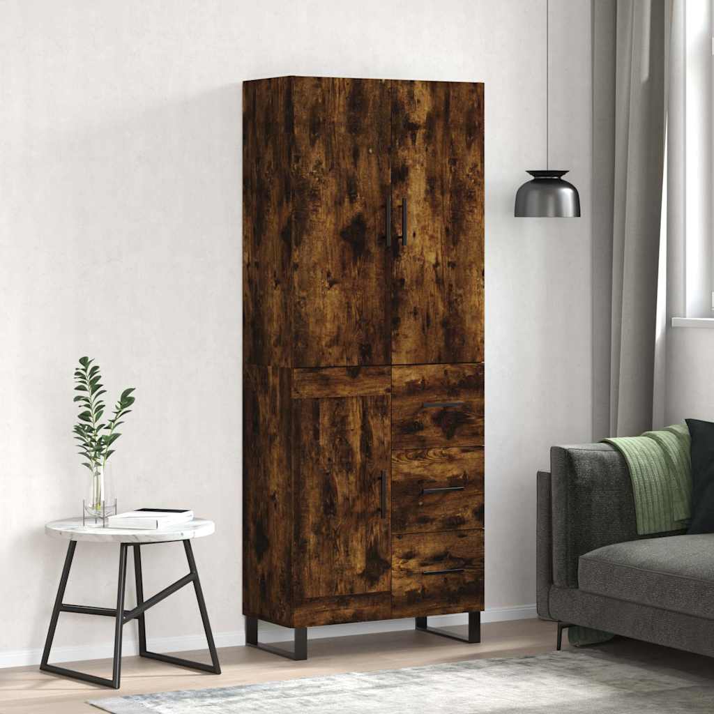højskab 69,5x34x180 cm konstrueret træ røget egetræsfarve