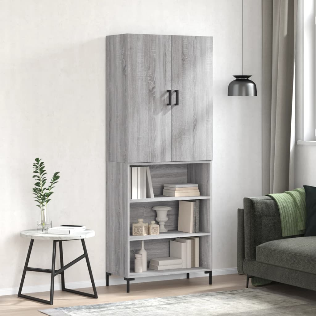 højskab 69,5x34x180 cm konstrueret træ grå sonoma-eg