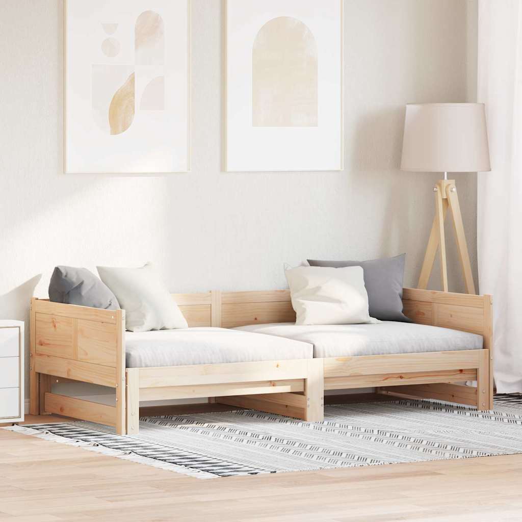 Utrækkelig Dag-seng Brun 203,5 x 184 x 56,5 cm Massivt fyrretræ