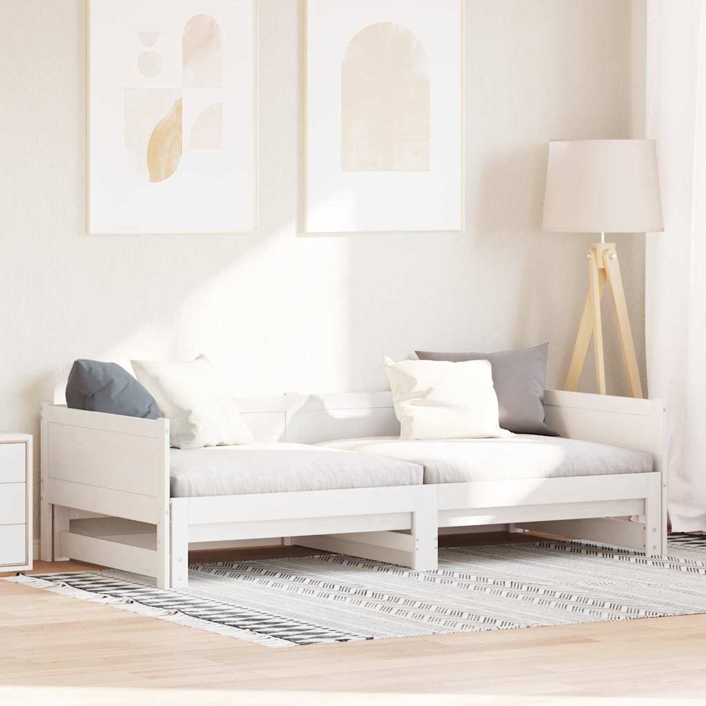 Utrækkelig Dag-seng Hvid 203,5 x 184 x 56,5 cm Massivt fyrretræ