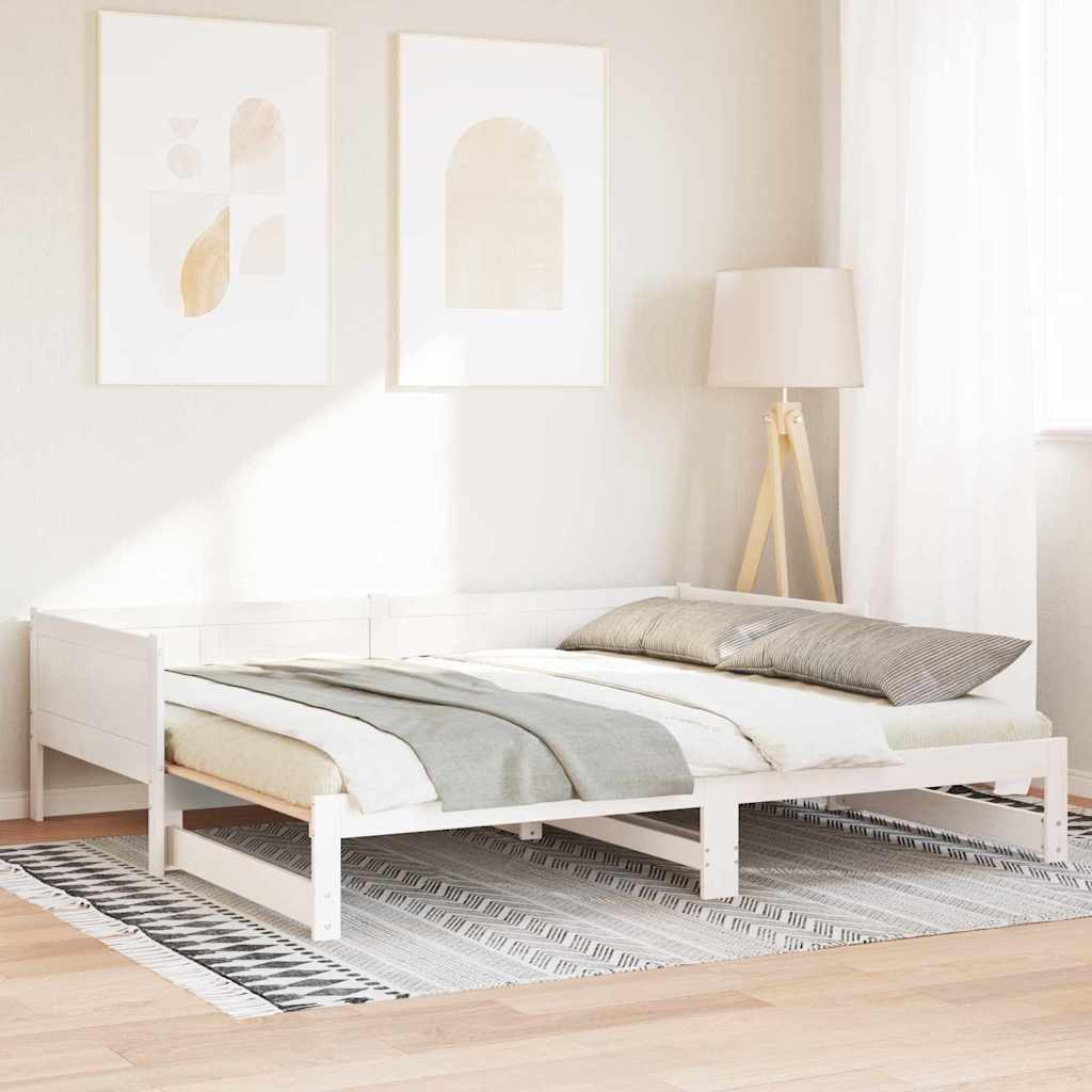 Utrækkelig Dag-seng Hvid 203,5 x 184 x 56,5 cm Massivt fyrretræ