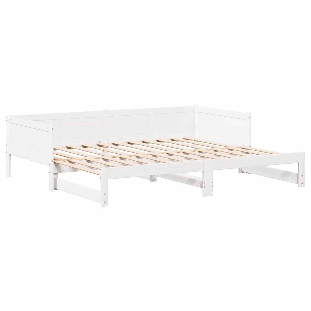 Utrækkelig Dag-seng Hvid 203,5 x 184 x 56,5 cm Massivt fyrretræ