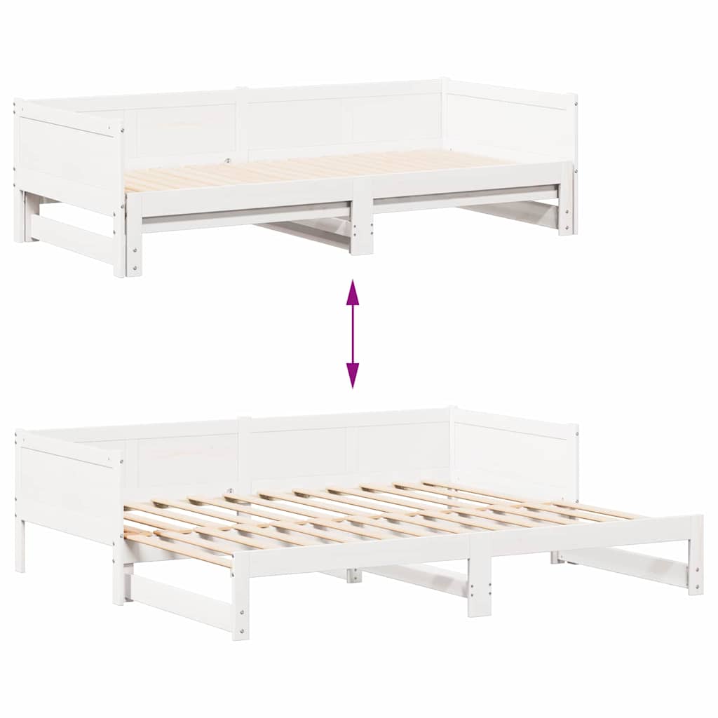 Utrækkelig Dag-seng Hvid 203,5 x 184 x 56,5 cm Massivt fyrretræ