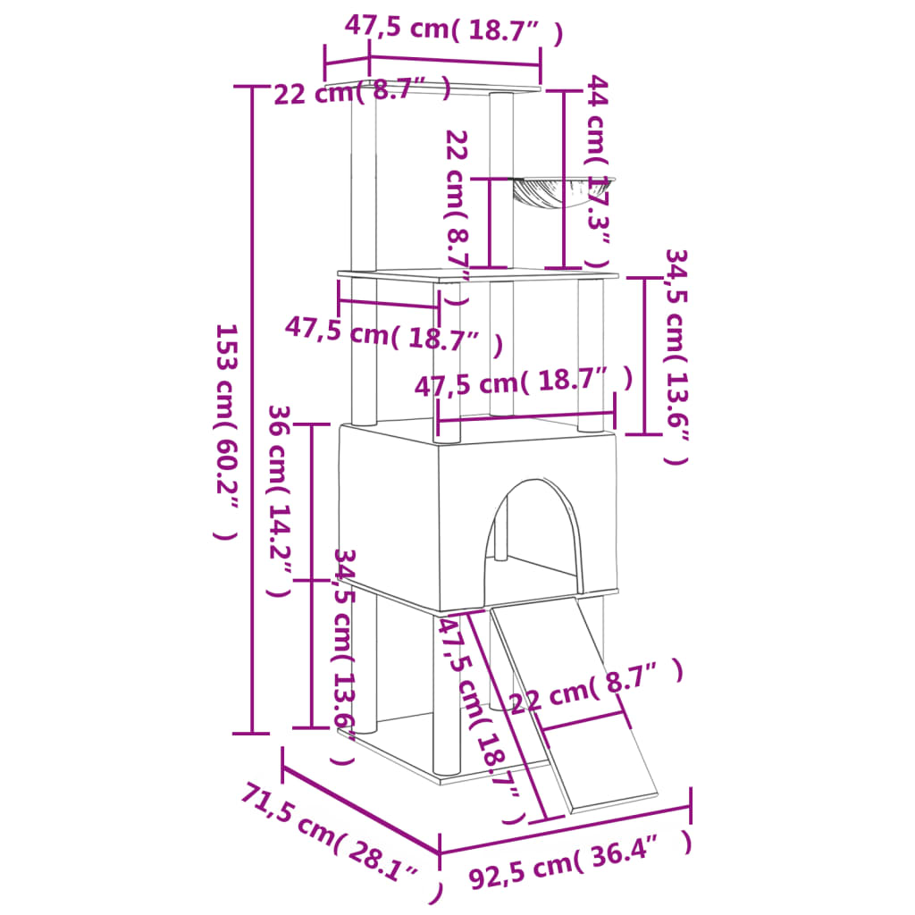 kradsetræ med sisalkradsestolper 153 cm cremefarvet