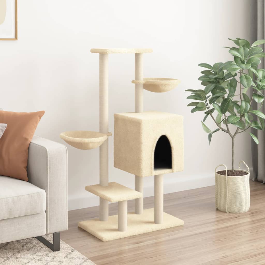 kradsetræ med sisalstolper 117 cm cremefarvet