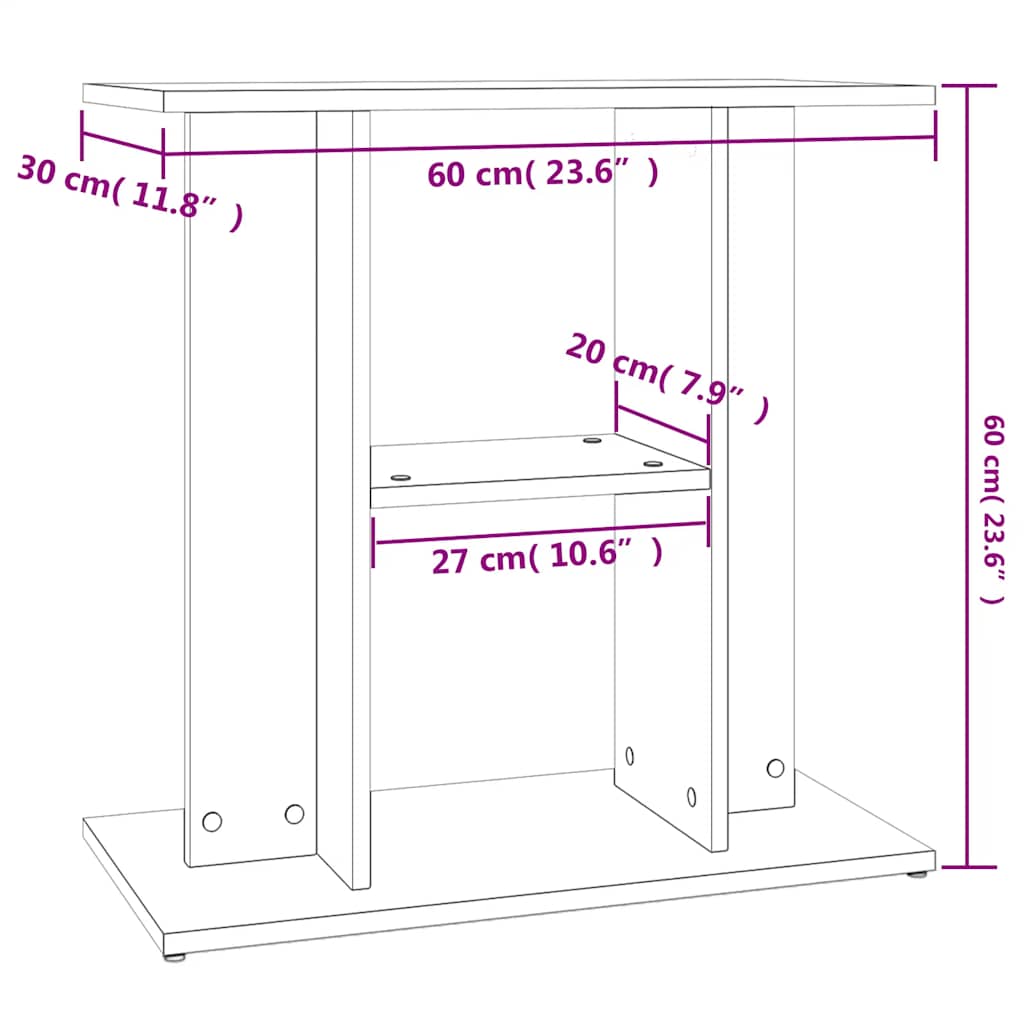 akvariebord 60x30x60 cm konstrueret træ hvid
