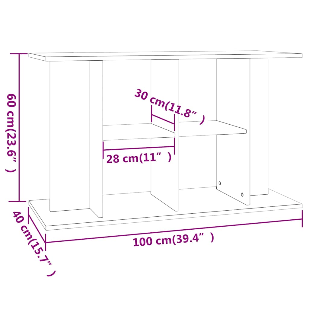 akvariebord 100x40x60 cm konstrueret træ hvid