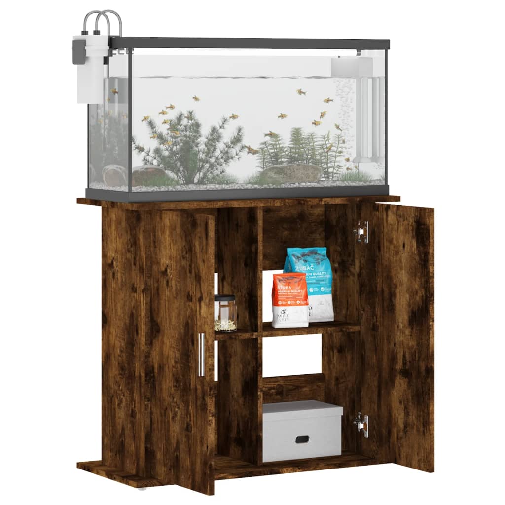 akvariebord 81x36x73 cm konstrueret træ røget egetræsfarve