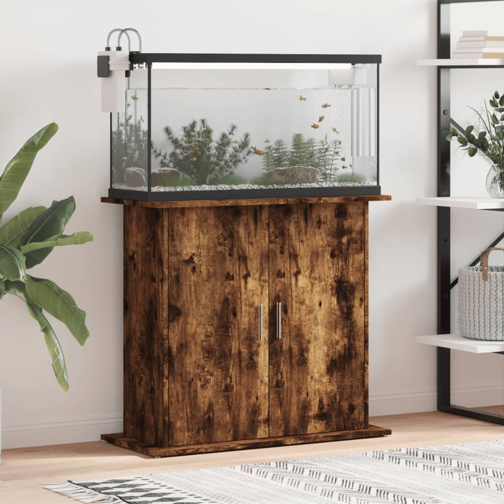 akvariebord 81x36x73 cm konstrueret træ røget egetræsfarve