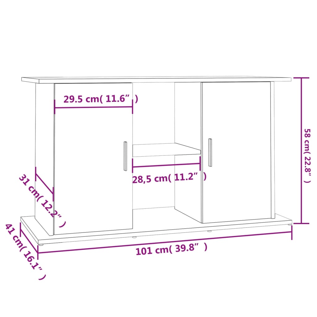 akvariebord 101x41x58 cm konstrueret træ røget egetræsfarve