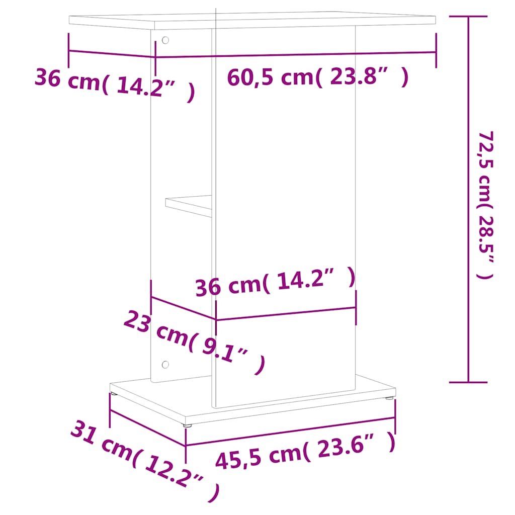 akvariebord 60,5x36x72,5 cm konstrueret træ hvid