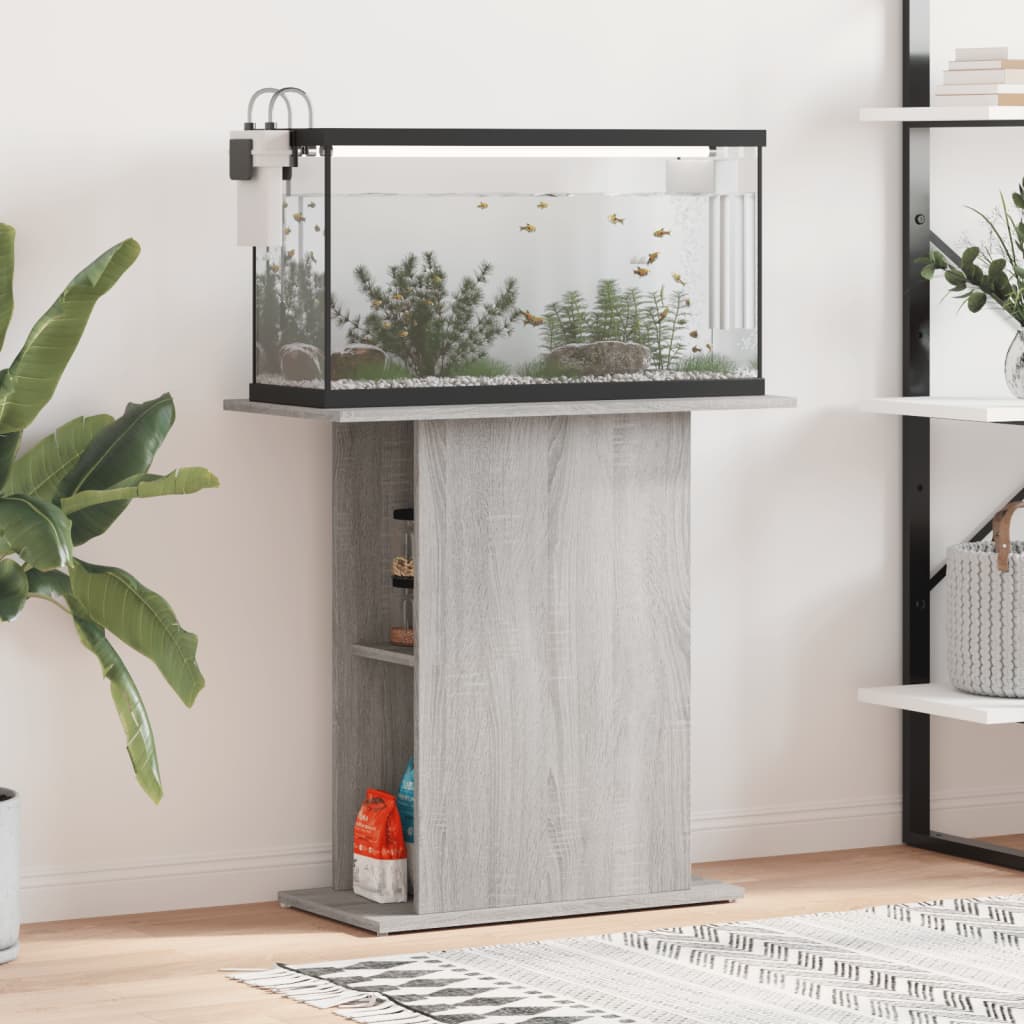 akvariebord 75x36x72,5 cm konstrueret træ grå sonoma-eg