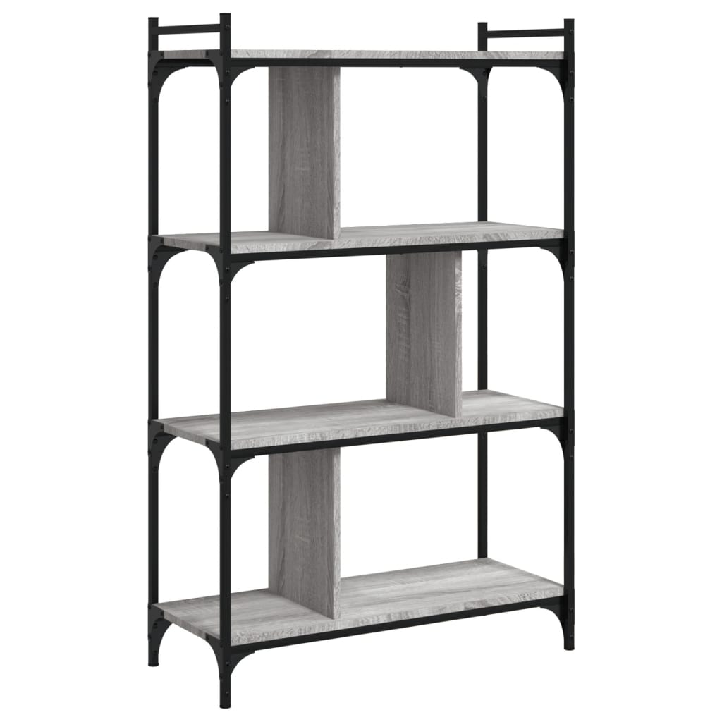 bogreol 76x32x123 cm 4 hylder konstrueret træ grå sonoma-eg