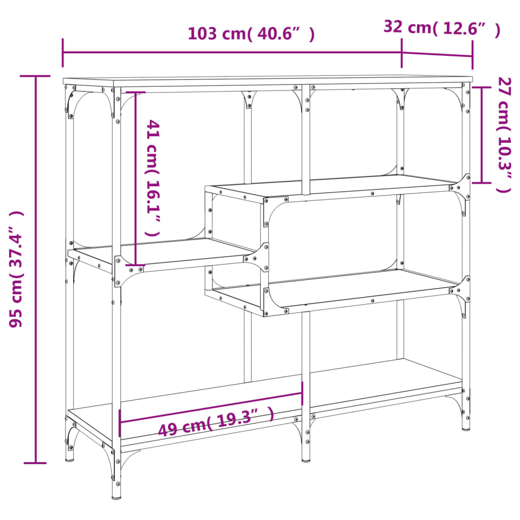 konsolbord 103x32x95 cm konstrueret træ grå sonoma-eg