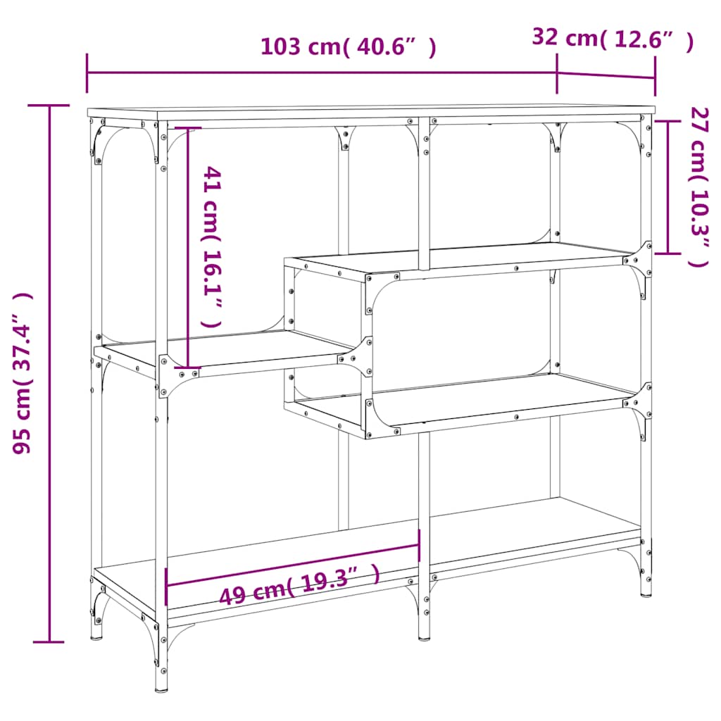 konsolbord 103x32x95 cm konstrueret træ brun egetræsfarve