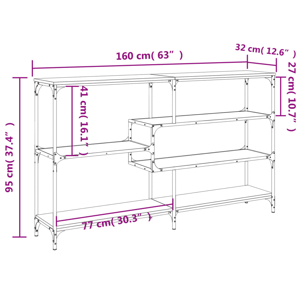 konsolbord 160x32x95 cm konstrueret træ brun egetræsfarve