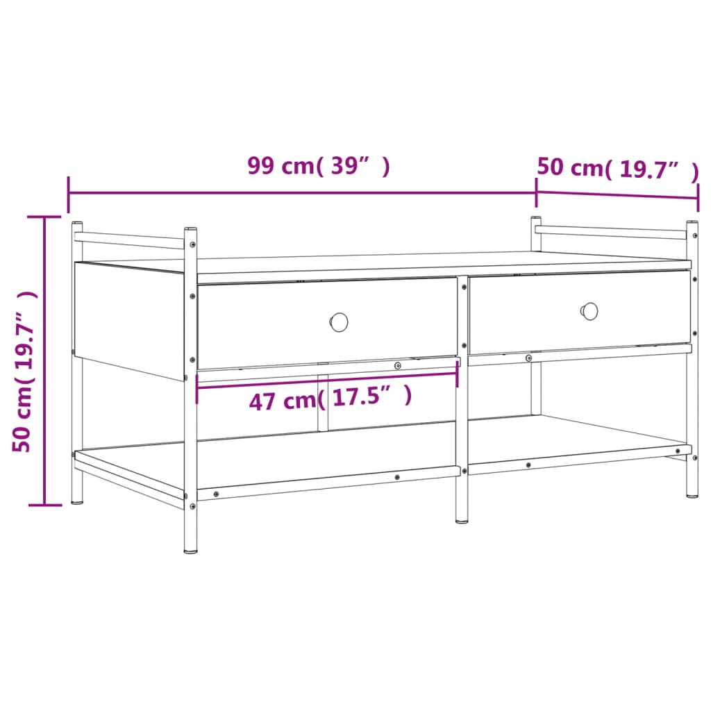 sofabord 99x50x50 cm konstrueret træ sort