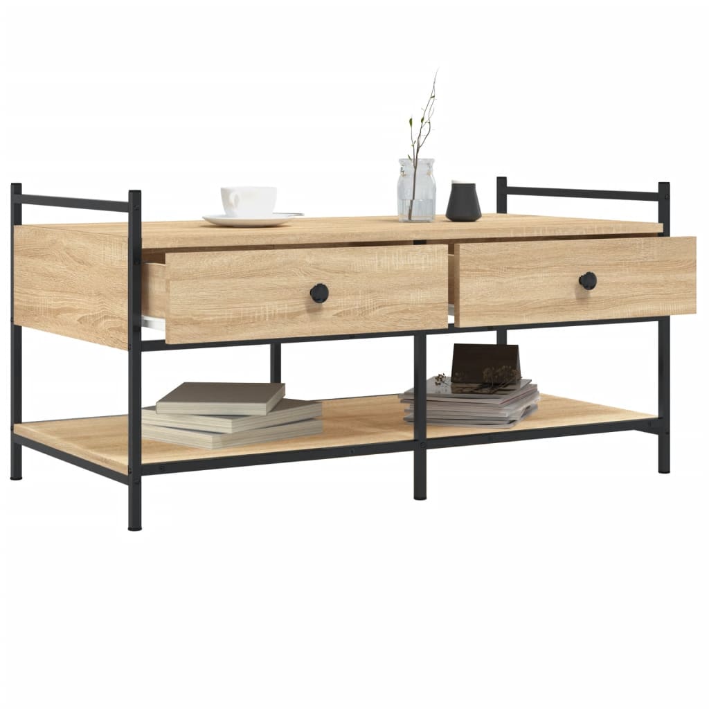 sofabord 99x50x50 cm konstrueret træ sonoma-eg