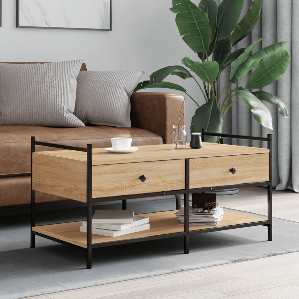 sofabord 99x50x50 cm konstrueret træ sonoma-eg
