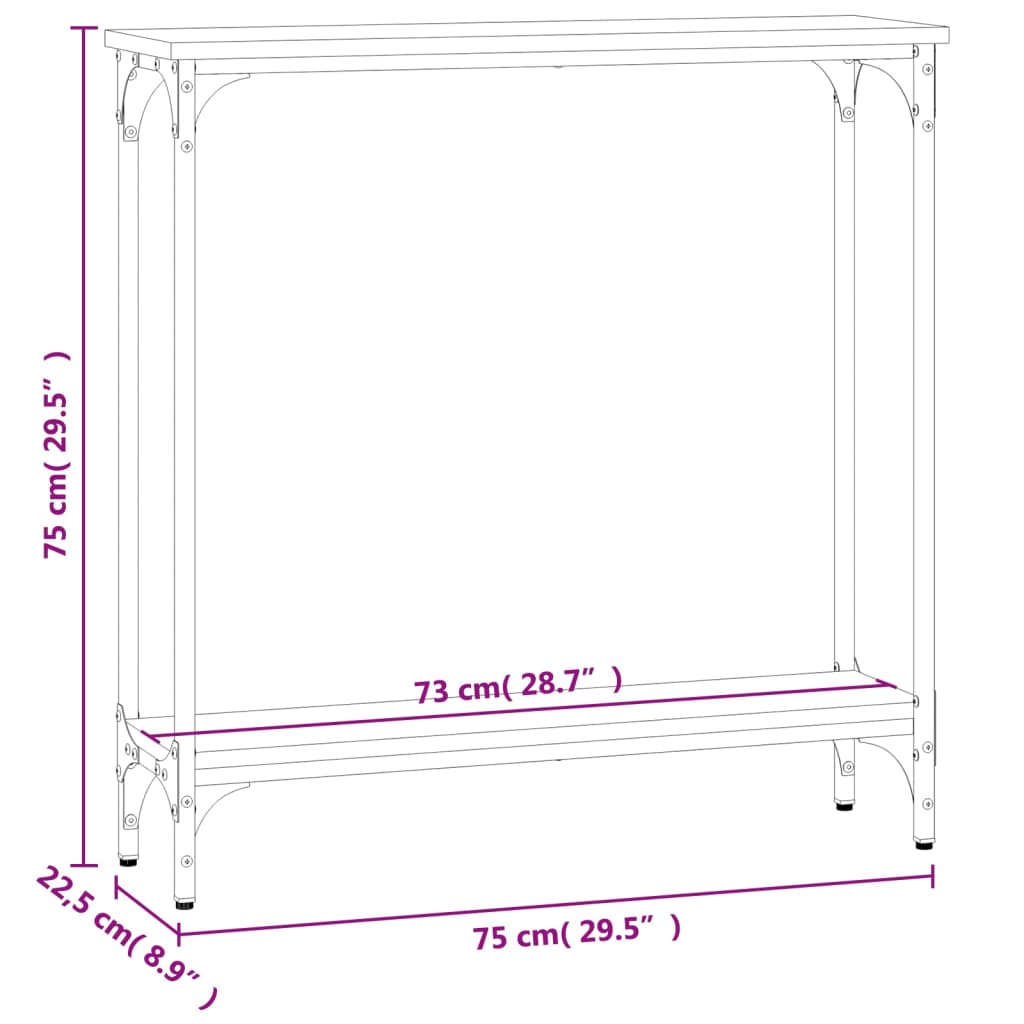 konsolbord 75x22,5x75 cm konstrueret træ røget egetræsfarve